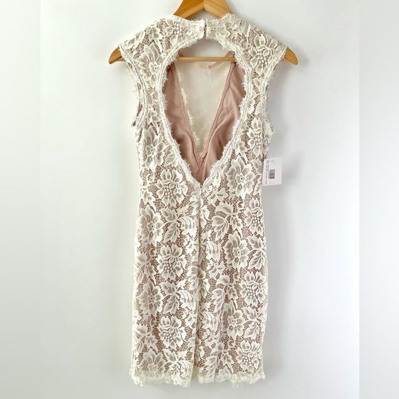 BETSY & ADAM | Sheath White Floral Lace Illusion Mini Dress Embellished Size 8 - Picture 7 of 12